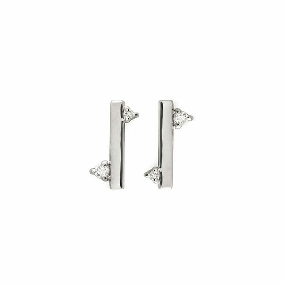 0.15ct Round Cut Diamond Vertical Bar Minimal Stud Earrings 14k WhiteGold Finish