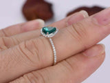 1.5ct Pear Cut Green Emerald Engagement Ring Diamond Halo 14k White Gold Finish
