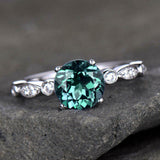 2.1ct Round Cut Green Emerald Solitaire with Accent Ring 14k White Gold Finish