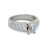 5Ct Emerald Cut Diamond Elegant Iced Accent Engagement Ring 14K Dual Gold Finish