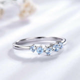 1Ct Round Cut Blue Aquamarine Minimalist Crown Wedding Band 14K White Gold Over