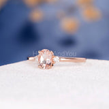 1ct Oval Cut Simulated Peach Morganite Three Stone Ring 14k Rose Gold Plated