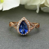 2.4ct Pear Cut Blue Tanzanite Halo Infinity Engagement Ring 14k Rose Gold Finish