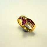 2.4ct Pear Cut Pink Ruby Art Deco Chevron Engagement Ring 14k Yellow Gold Finish