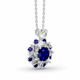 3Ct Round Blue Sapphire Baguette Diamond Pendant 14K White Gold Finish NO CHAIN