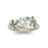 2ct Round Cut Diamond Engagement Ring Flower Leaf Design 14k White Gold Finish