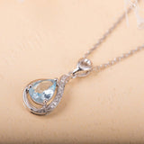 1ct Pear Simulated Blue Aquamarine Anniversary Pendant 14k White Gold Plated