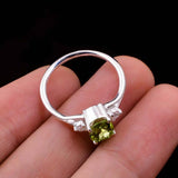 0.45ct Oval Cut Green Peridot Trilogy Split Shank Ring 14k White Gold Finish