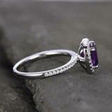 2.2ct Engagement Ring Cushion Cut Purple Amethyst Halo 14k White Gold Finish
