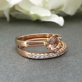1.2ct Round Cut Peach Morganite Bridal Set Engagement Ring 14k Rose Gold Finish