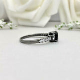 1.5ct Engagement Ring Oval Cut Black Diamond Trilogy Design 14k BlackGold Finish