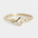 1ct Princess Cut Diamond Engagement Ring Minimalist Trilogy 14k Yellow Gold Over