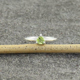 0.4ct Engagement Ring Trillion Cut Green Peridot Solitaire 14k White Gold Finish