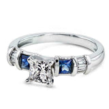 3ct Princess Cut Diamond Sapphire Accent Engagement Ring 14K White Gold Finish
