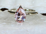 1ct Pear Cut Simulated Peach Morganite Solitaire Ring 14k White Gold Plated