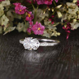 East West Solitaire Engagement Ring 1.5ct Oval Cut Diamond 14k White Gold Finish