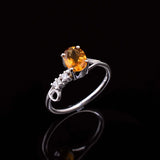0.5ct Oval Cut Yellow Citrine Solitaire with Accent Ring 14k White Gold Finish
