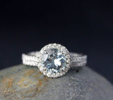 2.2ct Round Cut Simulated Blue Aquamarine Halo Bridal Set 14k White Gold Plated