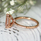 3.5Ct Emerald Cut Morganite Diamond Collar Engagement Ring 14K Rose Gold Finish