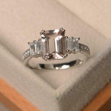 2ct Emerald Cut Peach Morganite Solitaire with Accents Ring 14k WhiteGold Finish
