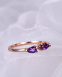 1Ct Pear Cut Purple Amethyst Two Stone Engagement Ring Band 14K Rose Gold Finish