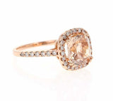 2ct Cushion Peach Morganite Engagement Ring Round Accent Halo 14k Rose Gold Over