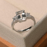 2ct Engagement Ring Emerald Diamond Solitaire with Accents 14k White Gold Finish