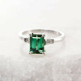 1.5ct Green Emerald Cut Diamond Trilogy Engagement Ring 14k White Gold Finish