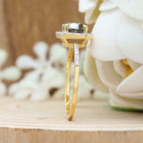 1.5ct Round Cut Black Diamond Engagement Ring Halo 14k Yellow Gold Finish