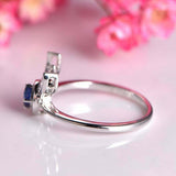 0.3ct Round Cut Blue Sapphire Engagement Ring Deer Antler 14k White Gold Finish