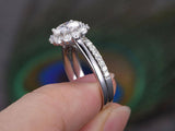2ct Engagement Ring Round Cut Diamond Bridal Set Halo Design 14k White Gold Over
