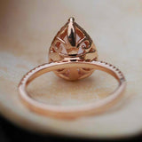 1.8ct Engagement Ring Pear Cut Peach Morganite Diamond Halo 14k Rose Gold Finish