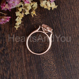 1ct Cushion Cut Simulated Peach Morganite Floral Halo Ring 14k Rose Gold Plated
