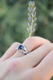 1ct Pear Cut Blue Sapphire Engagement Ring Floral Petal Leaf 14k White Gold Over