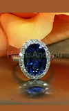 2.3ct Oval Cut Simulated Blue Sapphire Halo Engagement Ring 14k WhiteGold Plated