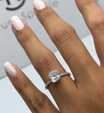 1.5ct Cushion Cut Diamond Accent Band Solitaire Engaged Ring 14k White Gold Over