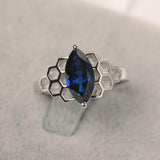 2.25ct Marquise Cut Blue Sapphire Engagement Ring Honeycomb 14k WhiteGold Finish