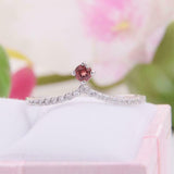1.2ct Round Cut Red Garnet Engagement Ring Curved Shape 14k White Gold Finish