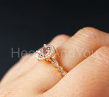 2ct Round Cut Simulated Peach Morganite Halo Engagement Ring 14k RoseGold Plated