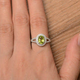 2.4ct Oval Cut Green Peridot Double Halo Engagement Ring 14k White Gold Finish
