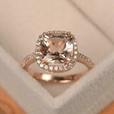 2.8ct Engagement Ring Cushion Cut Peach Morganite Halo 14k Rose Gold Finish