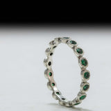 2.4ct Wedding Band Round Cut Green Emerald Milgrain Eternity 14k White Gold Over