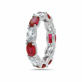3ct Oval Cut Pink Ruby Alternating Diamond Wedding Band Ring 14k White Gold Over