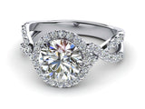2.3ct Engagement Ring Round Cut Diamond Twist Shank Halo 14k White Gold Finish