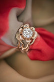 1ct Round Cut Diamond Engagement Ring Flower Leaf Solitaire 14k Rose Gold Finish