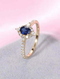 1ct Oval Cut Blue Sapphire Engagement Ring Halo 14k YellowGold Over Round Accent