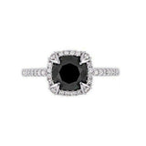 2.5ct Round Cut Black Diamond Solitaire Halo Engagement Ring 14K White Gold Over
