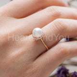 0.4ct Round Cut Simulated Diamond Pearl Halo Minimalist Ring 14k RoseGold Plated