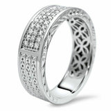 2Ct Round Diamond Half Eternity Vintage 3 Row Wedding Band 14K White Gold Finish