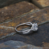 4Ct Round Cut Diamond Split Shank Swirl Halo Engagement Ring 14K White Gold Over